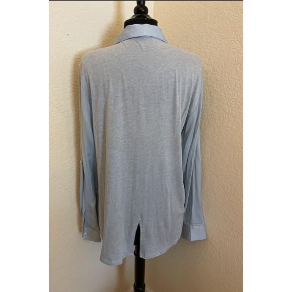 LOFT - Light Blue Mixed Media Button Up Shirt - Sz L - Picture 2 of 9